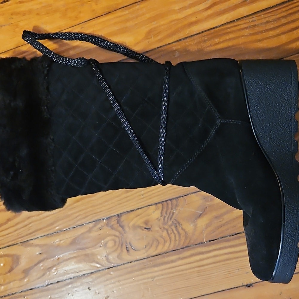 MARC JACOBS Black Quilted Suede Faux Fur Platform Wedge Tall Boots Size 39